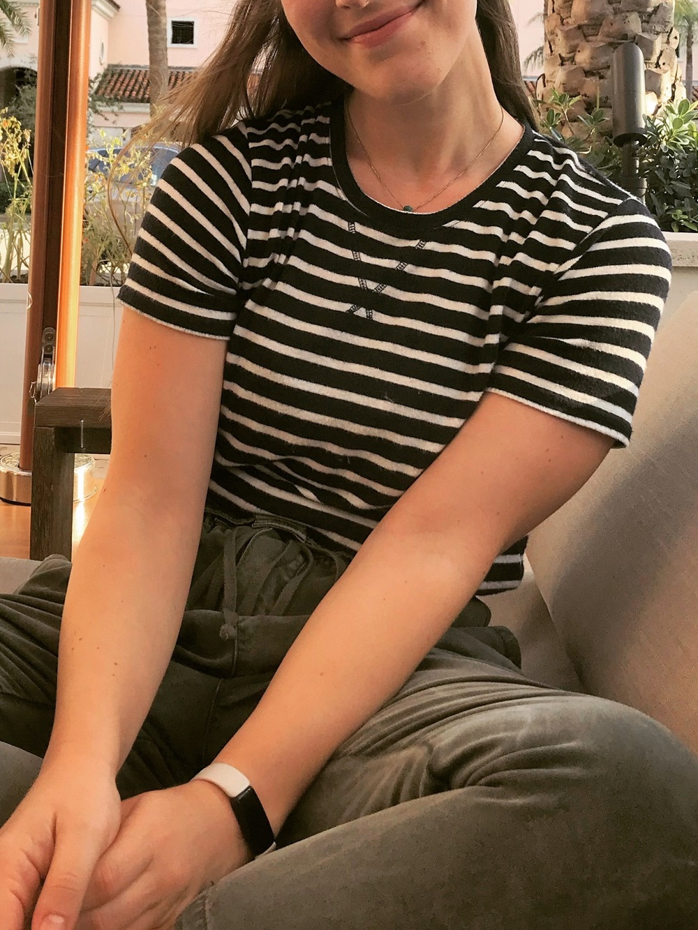 Lucky Brand Women’s Navy and White Striped Crewneck T-Shirt